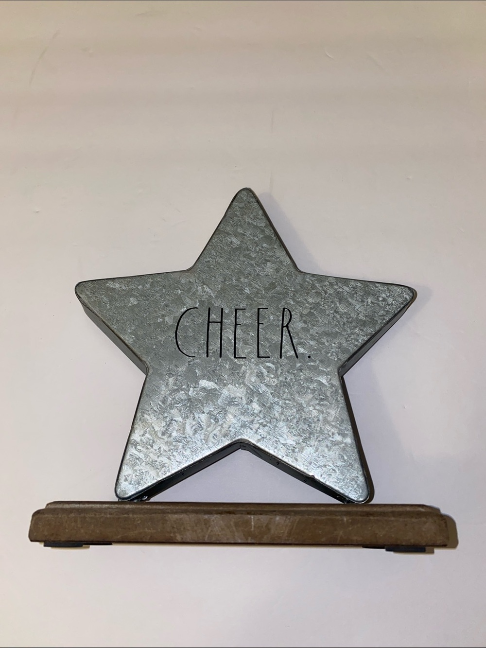 Rae Dunn Galvanized Metal Cheer Star on Wooden Base